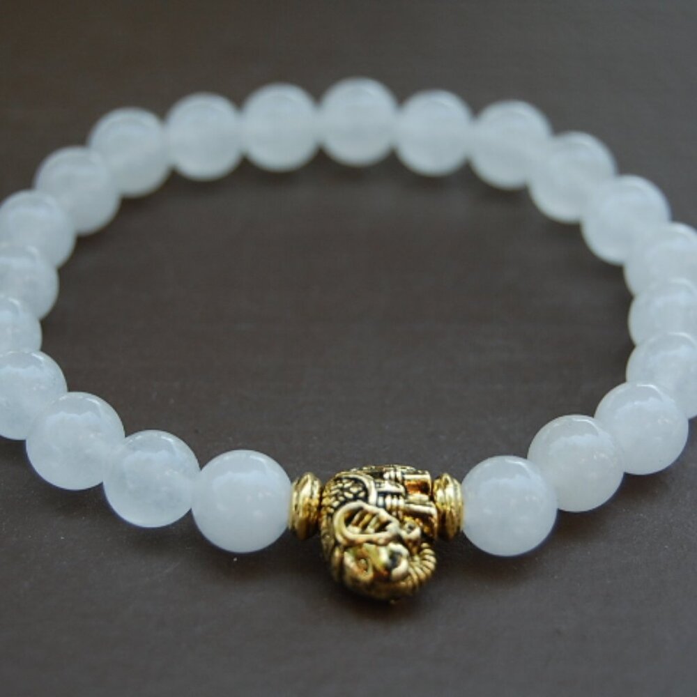 Elephant Bracelet,White Jade Beaded Bracelet